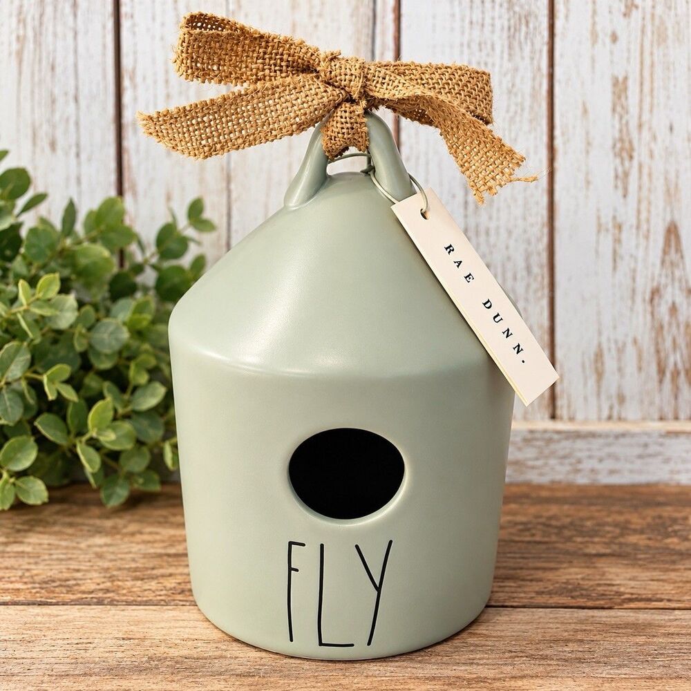 Rae Dunn FLY Gray Ceramic Round Birdhouse